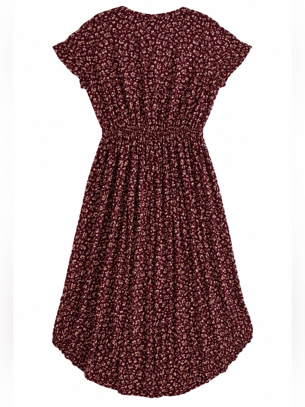 Abercrombie & Fitch Floral High Low Midi Dress L Burgundy White Tie Front Cutout - Picture 4 of 12